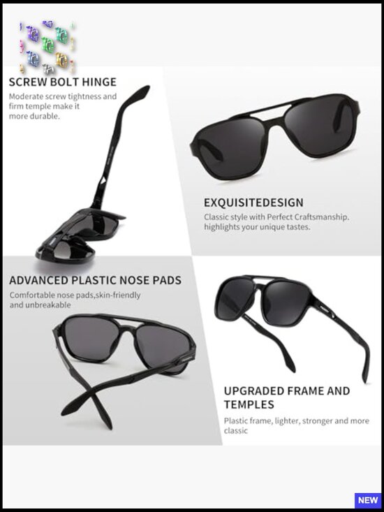 Polarized Aviator Sunglasses Retro TR-90 Frame UV400 Protection Classic Square main image 6